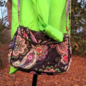 Vera Bradley Kiev Paisley Black/Lime/Red/Purple Print Small Crossbody Bag